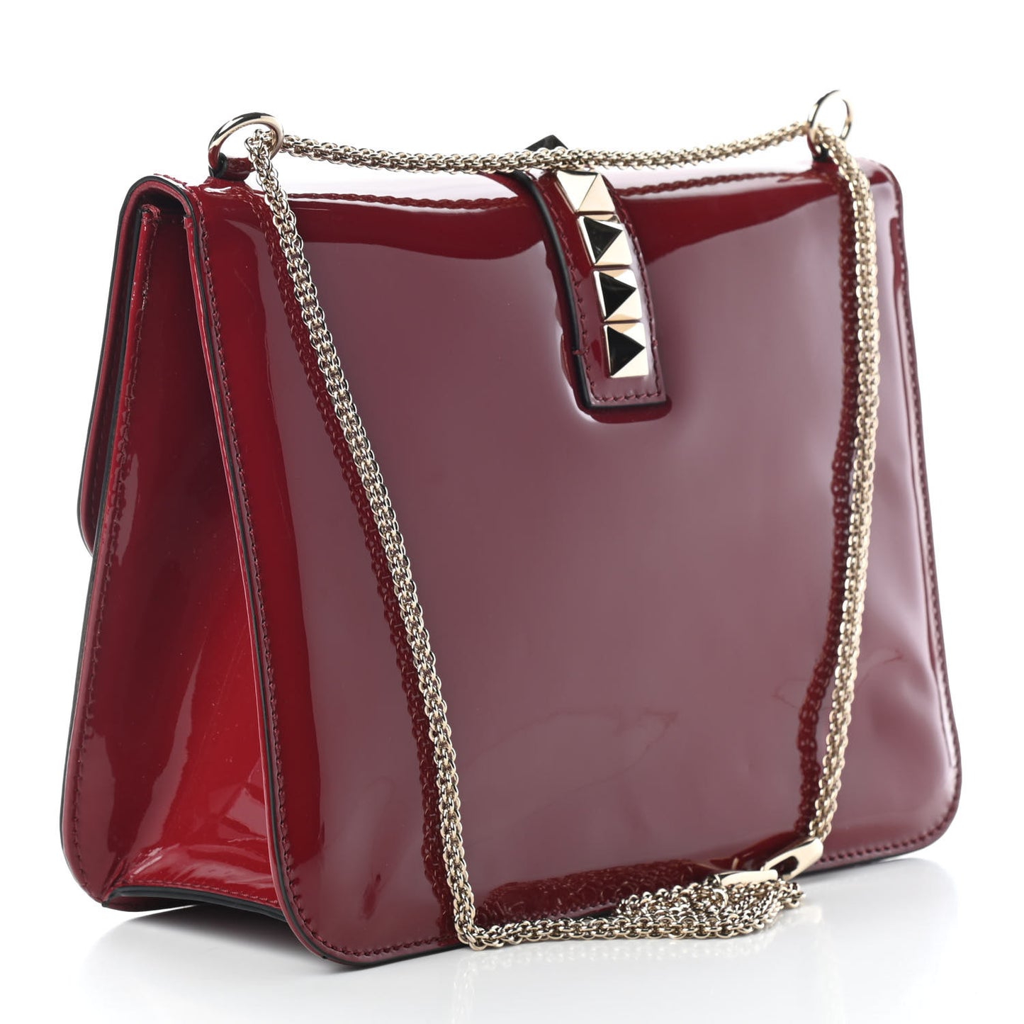 Patent Large Glam Lock Rockstud Flap Red