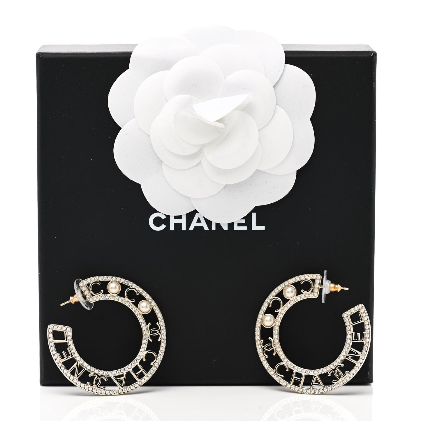 Crystal Pearl Bow-tiful CC Hoop Earrings Gold