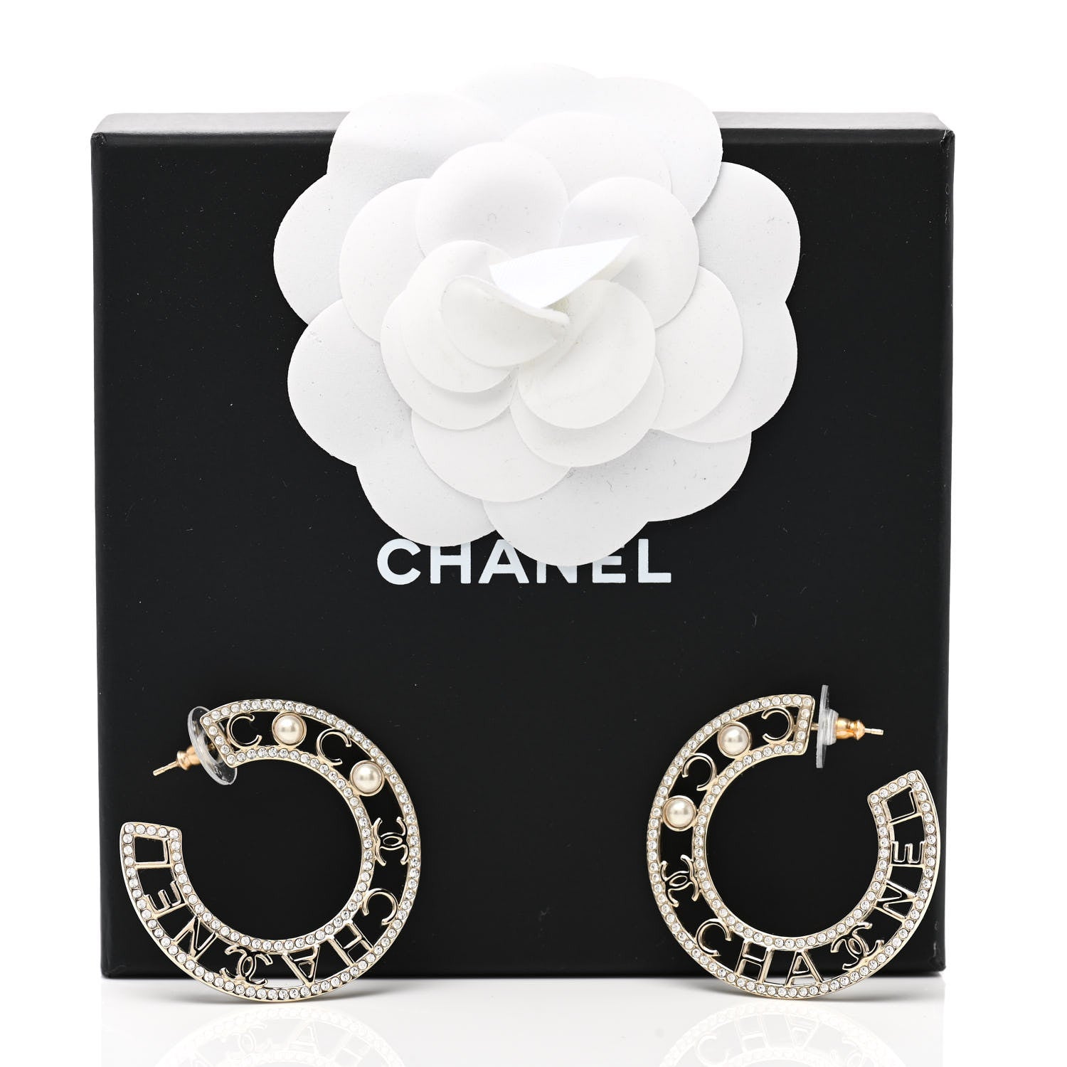 Chanel Crystal Pearl Bow-tiful CC Hoop Earrings Gold 5 of 5