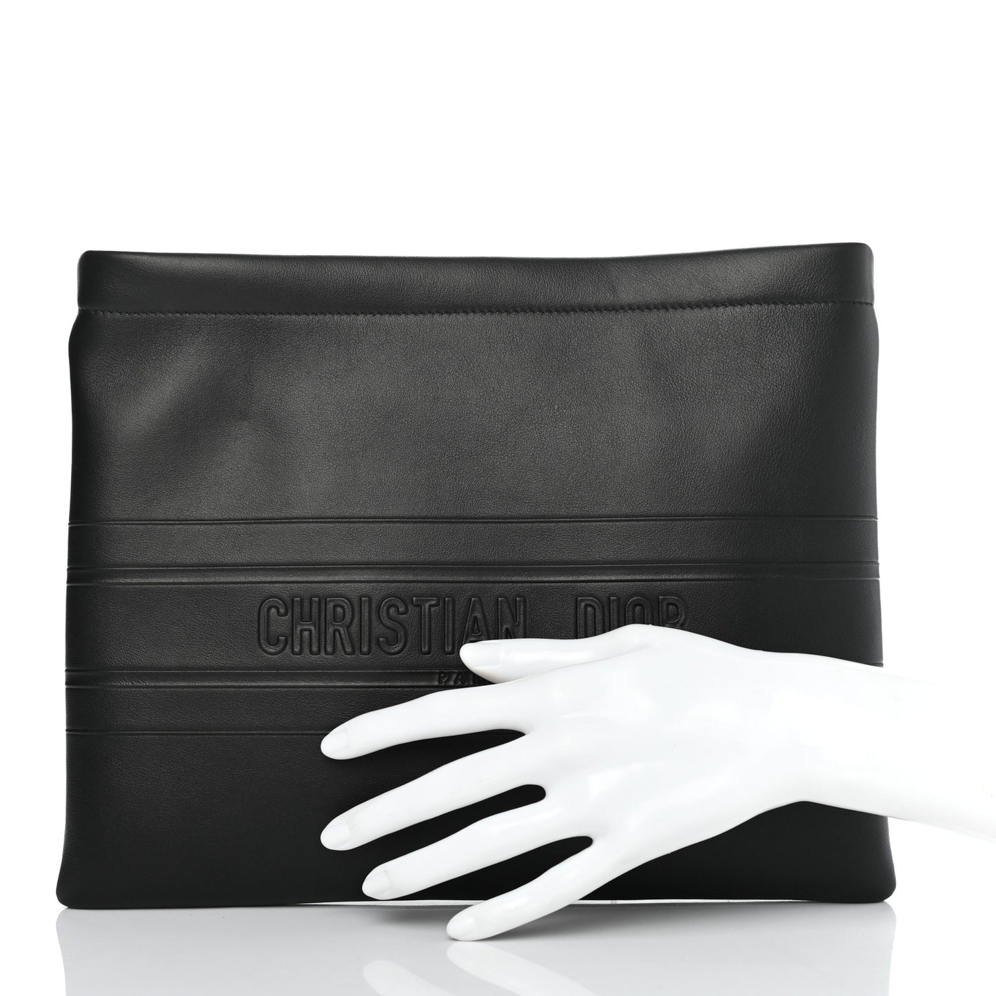 Calfskin Embossed Logo Zip Clutch Black