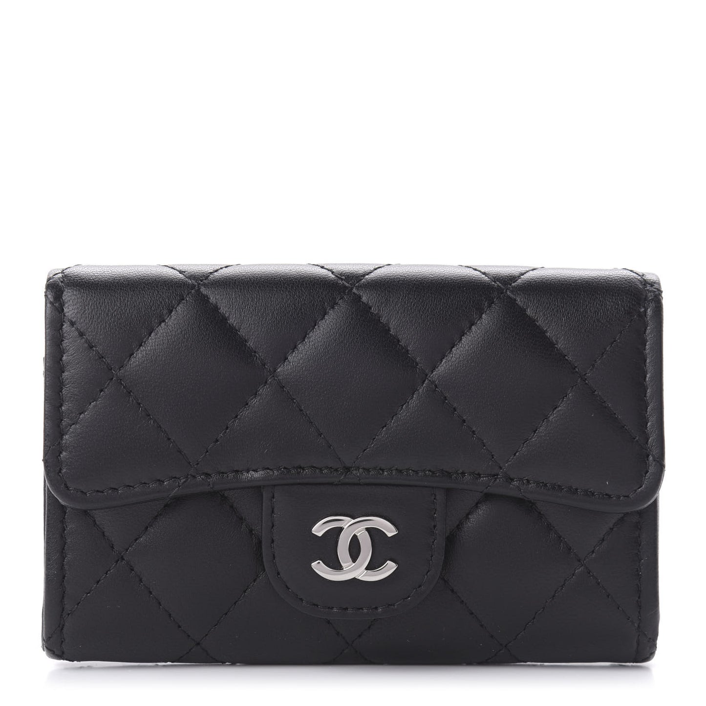 Lambskin Quilted Flap Card Holder Black