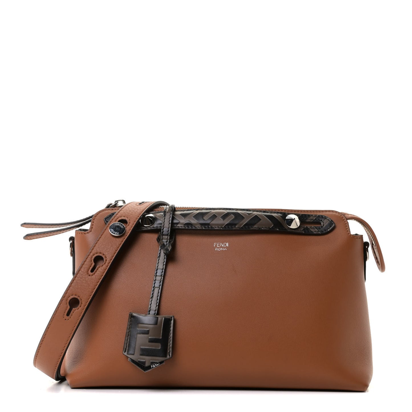 Vitello Dolce Bi-Color FF 1974 Embossed Medium By The Way Boston Bag Brandy Maya Black