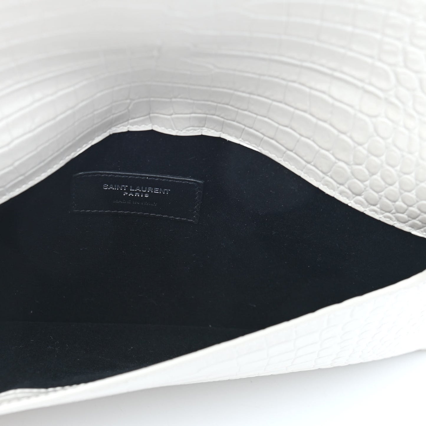 Calfskin Crocodile Embossed Uptown Monogram Pouch Crema Soft