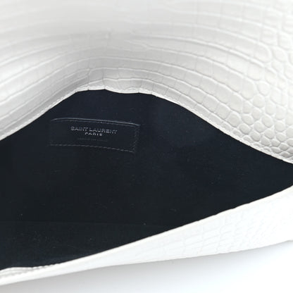 Saint Laurent Calfskin Crocodile Embossed Uptown Monogram Pouch Crema Soft 5 of 9