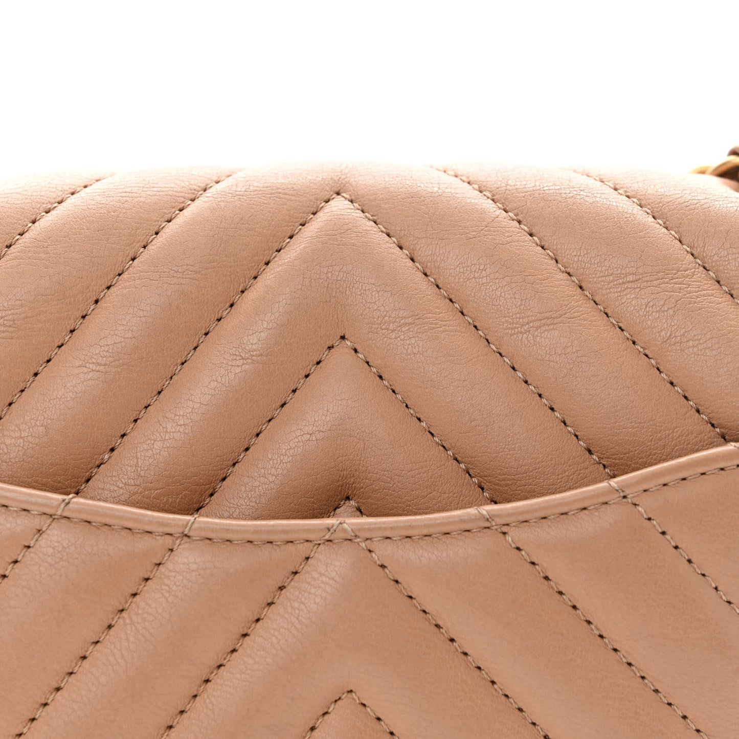 Calfskin Chevron Quilted Mini Rectangular Flap Dark Beige