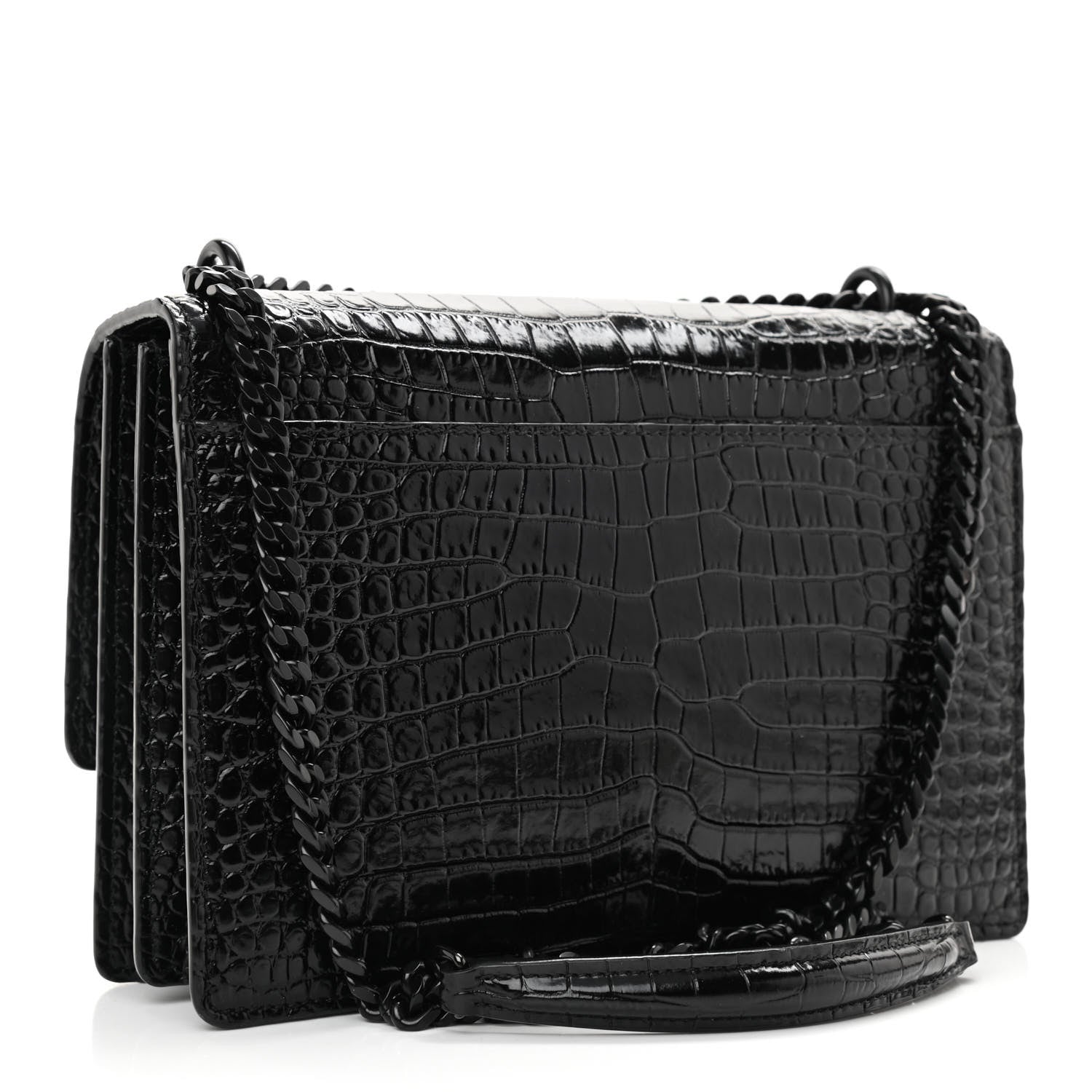 Saint Laurent Calfskin Crocodile Embossed Medium Monochrome Monogram Sunset Black 3 of 8