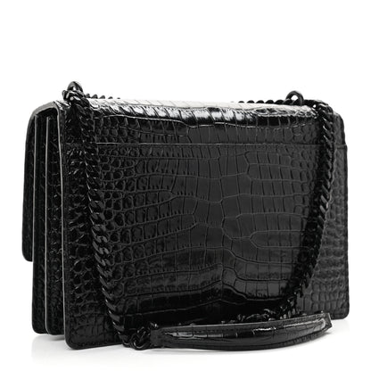Saint Laurent Calfskin Crocodile Embossed Medium Monochrome Monogram Sunset Black 3 of 8