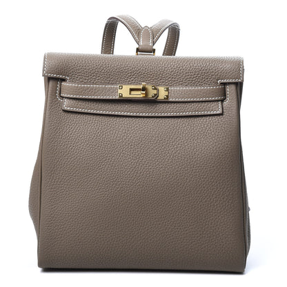 Hermes Taurillon Clemence Kelly Ado Backpack Etoupe 1 of 9