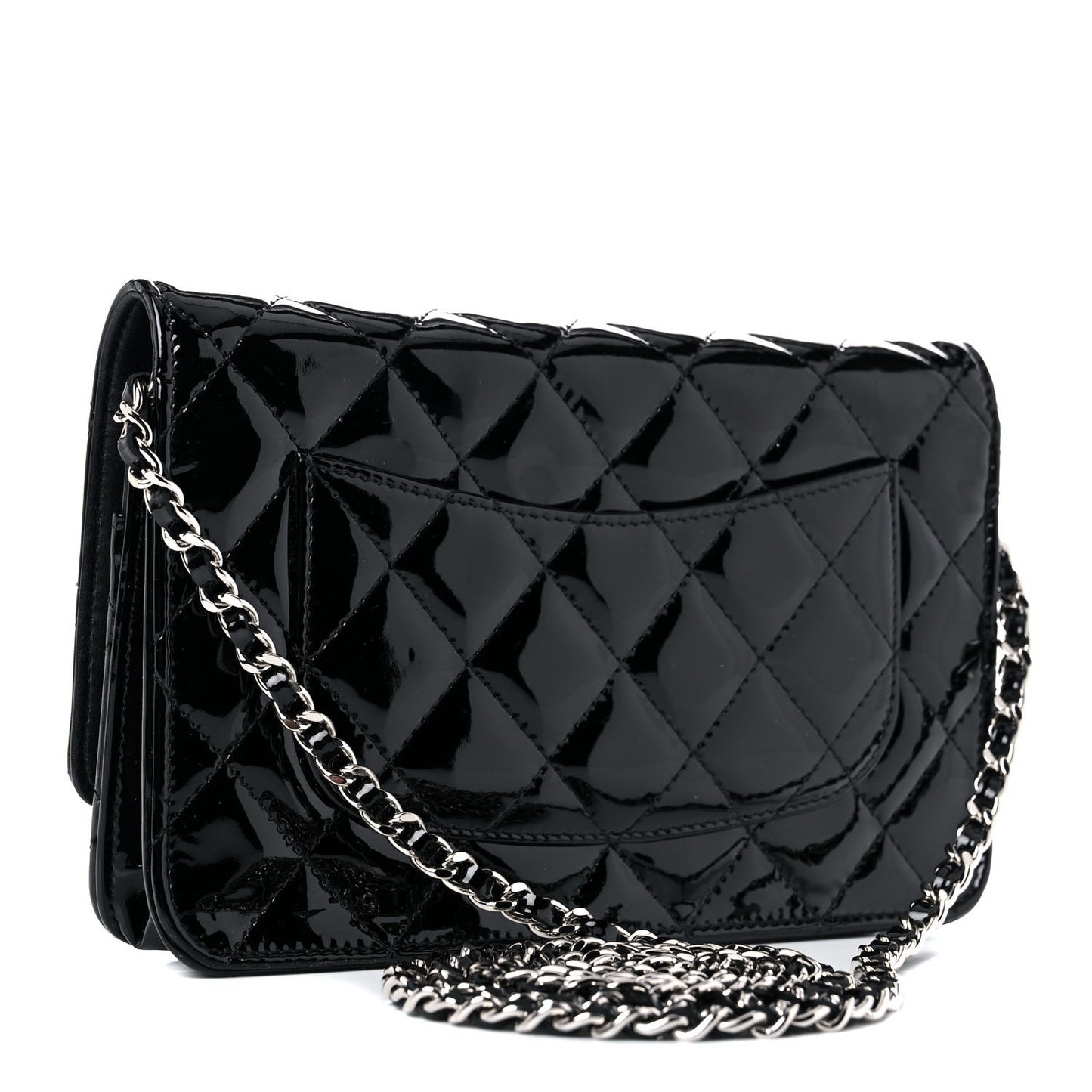 Patent Quilted Wallet On Chain WOC Black
