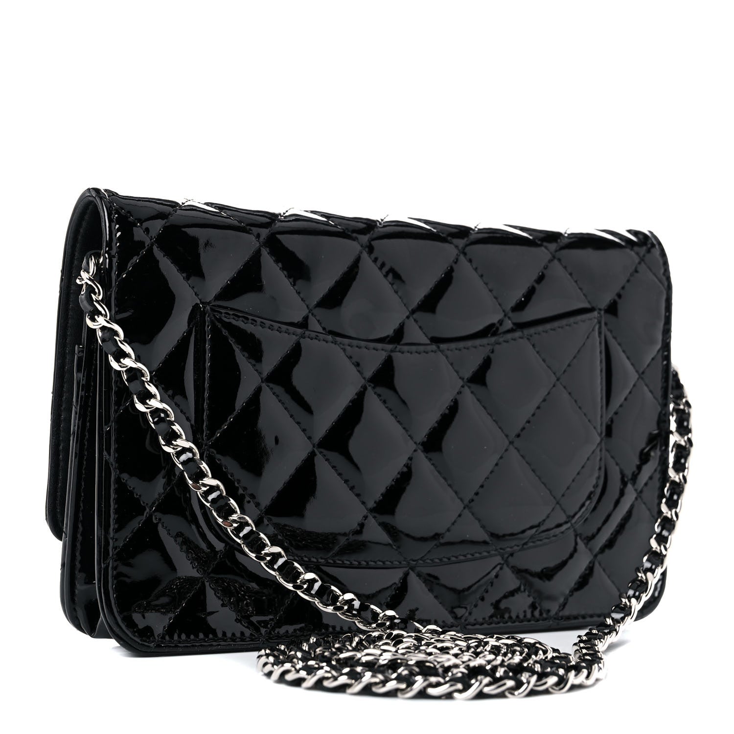Chanel Patent Quilted Wallet On Chain WOC Black 2 of 16