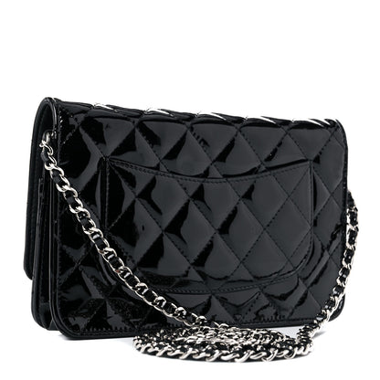 Chanel Patent Quilted Wallet On Chain WOC Black 2 of 16