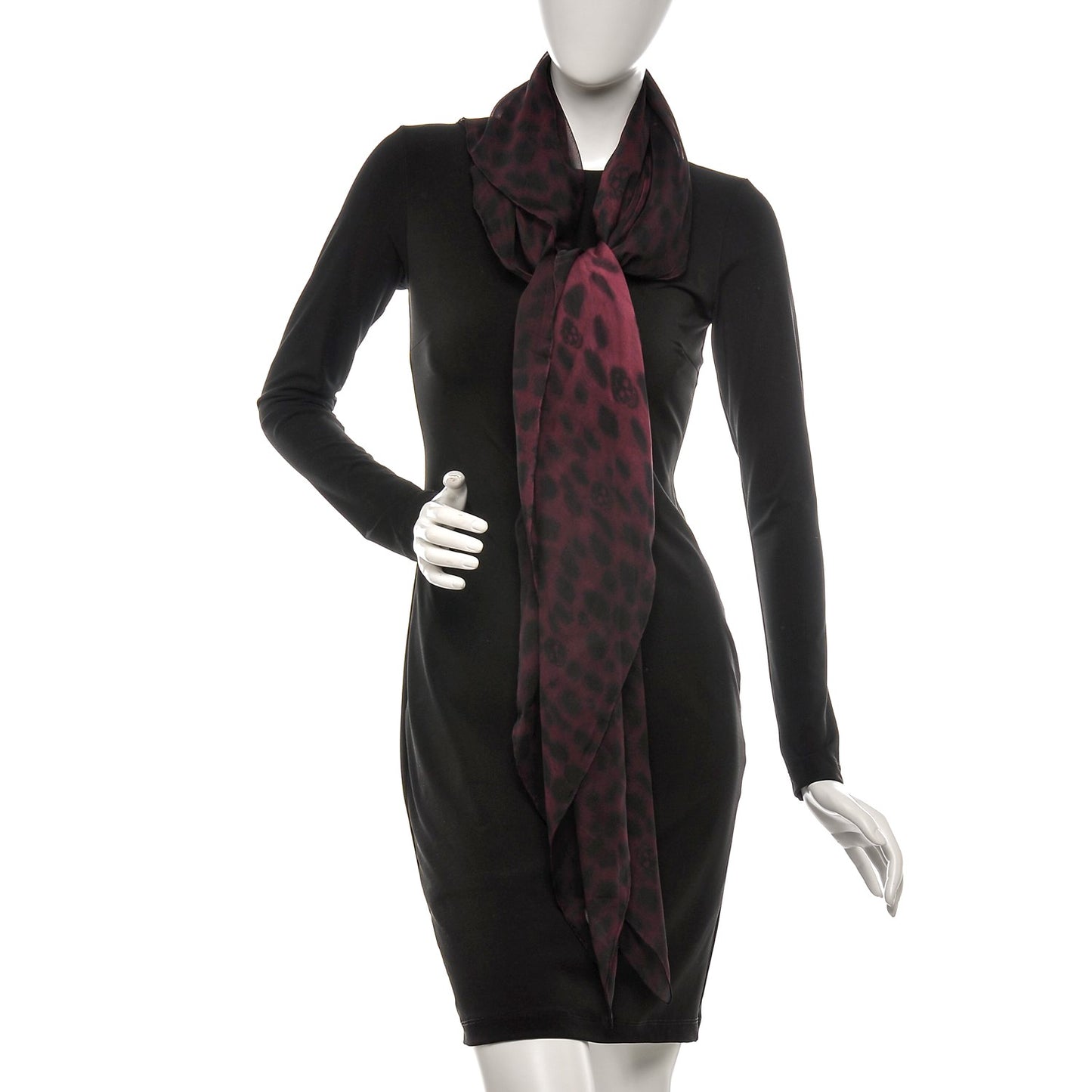Silk Chiffon Leopard Skull Scarf Burgundy
