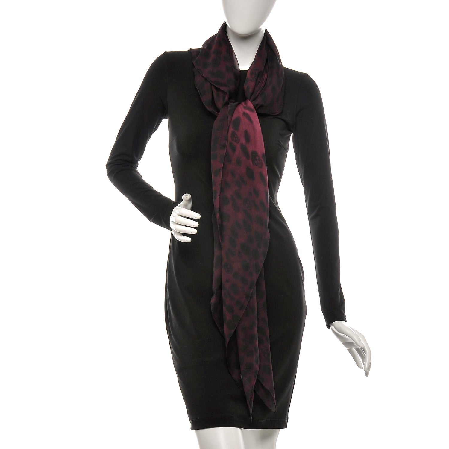 Alexander McQueen Silk Chiffon Leopard Skull Scarf Burgundy 2 of 5