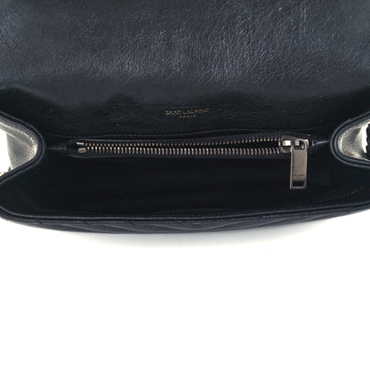 Saint Laurent Sheepskin Matelasse Chevron Monogram Medium College Bag Black 4 of 11