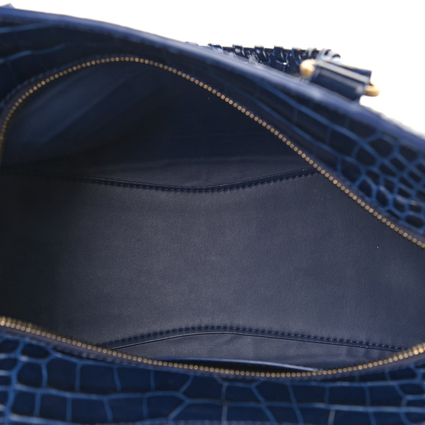 Shiny Supple Calfskin Crocodile Embossed Neo Classic Gold Hardware S City Navy