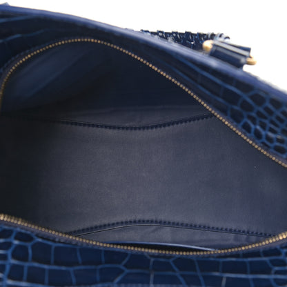 Balenciaga Shiny Supple Calfskin Crocodile Embossed Neo Classic Gold Hardware S City Navy 5 of 9