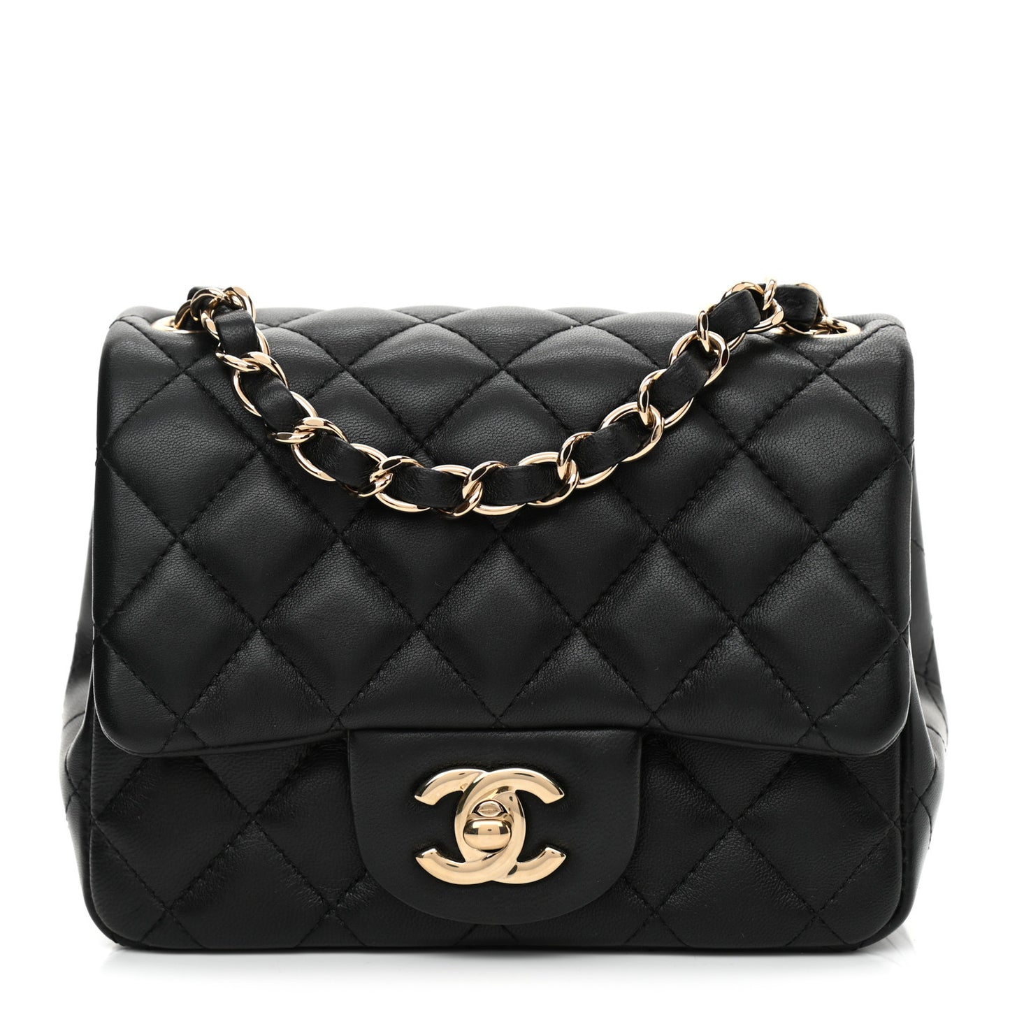 Lambskin Quilted Mini Square Flap Black