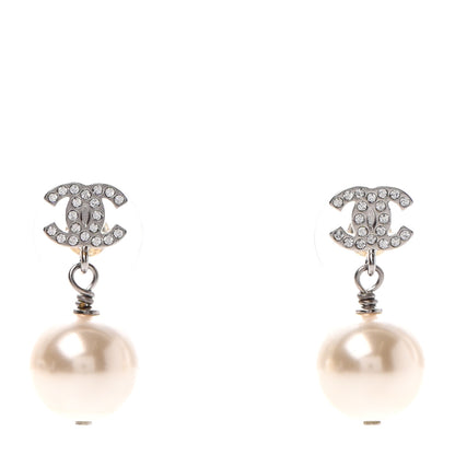 Chanel Crystal Pearl CC Drop Earrings Silver 1 of 4