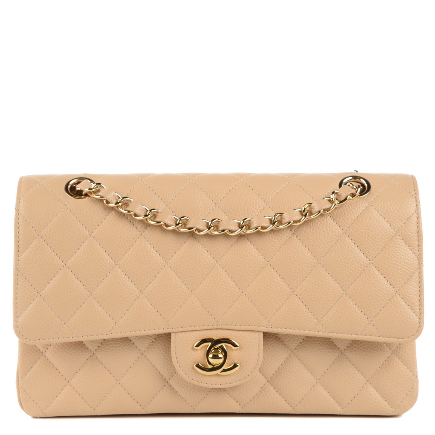Caviar Quilted Medium Double Flap Beige Clair