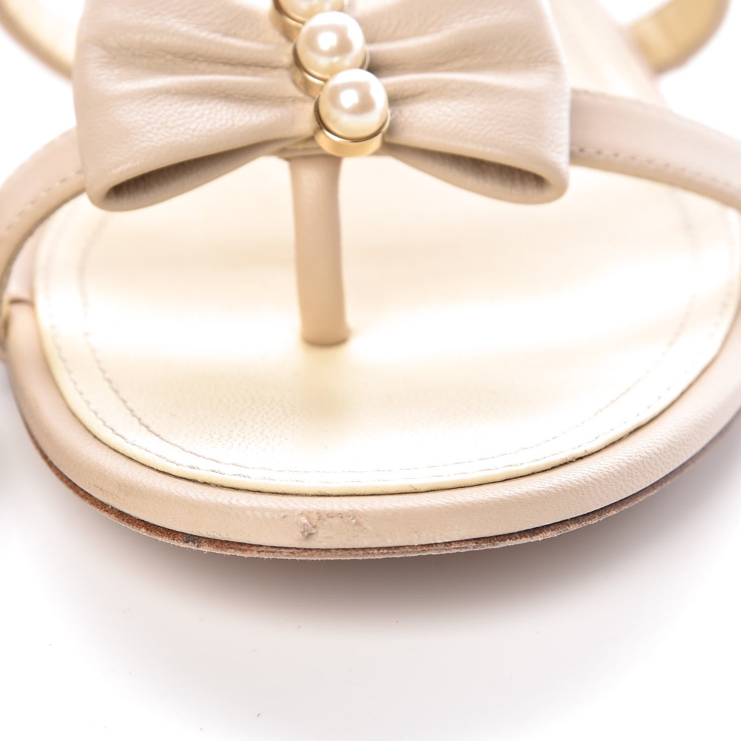Chanel Lambskin Bow Pearl CC Thong Sandals 41 Beige 11 of 13