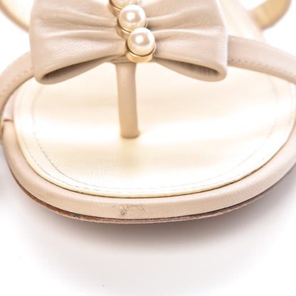 Chanel Lambskin Bow Pearl CC Thong Sandals 41 Beige 11 of 13