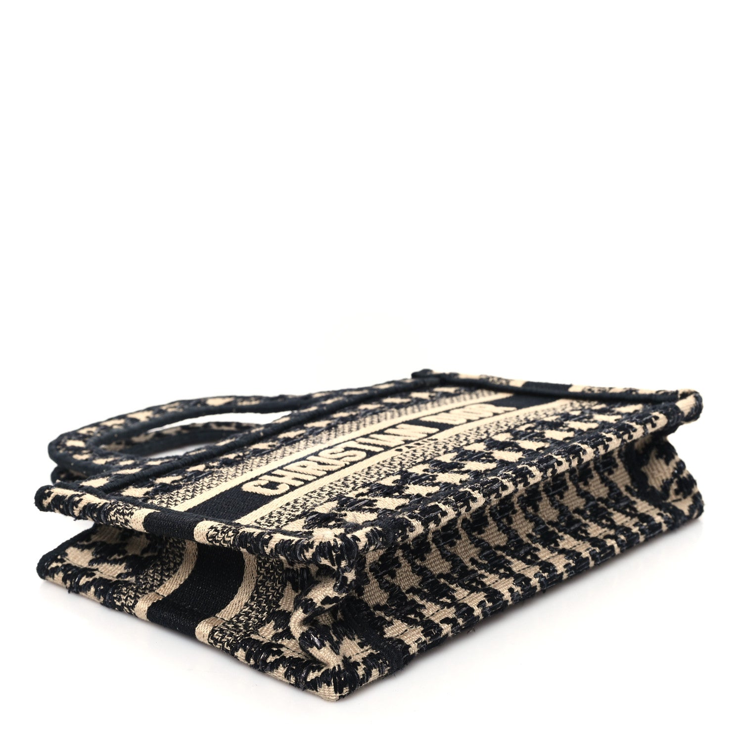 Christian Dior Canvas Houndstooth Embroidered Mini Book Tote Black 4 of 14