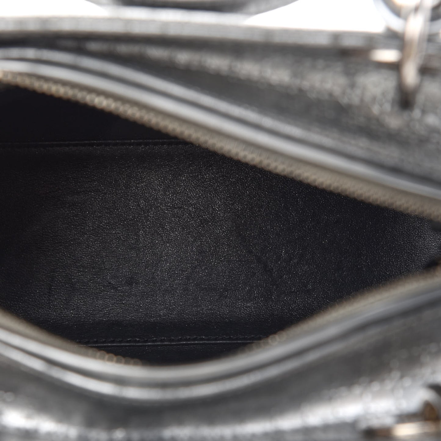 Metallic Patent Micro-Cannage Medium Lady Dior Silver