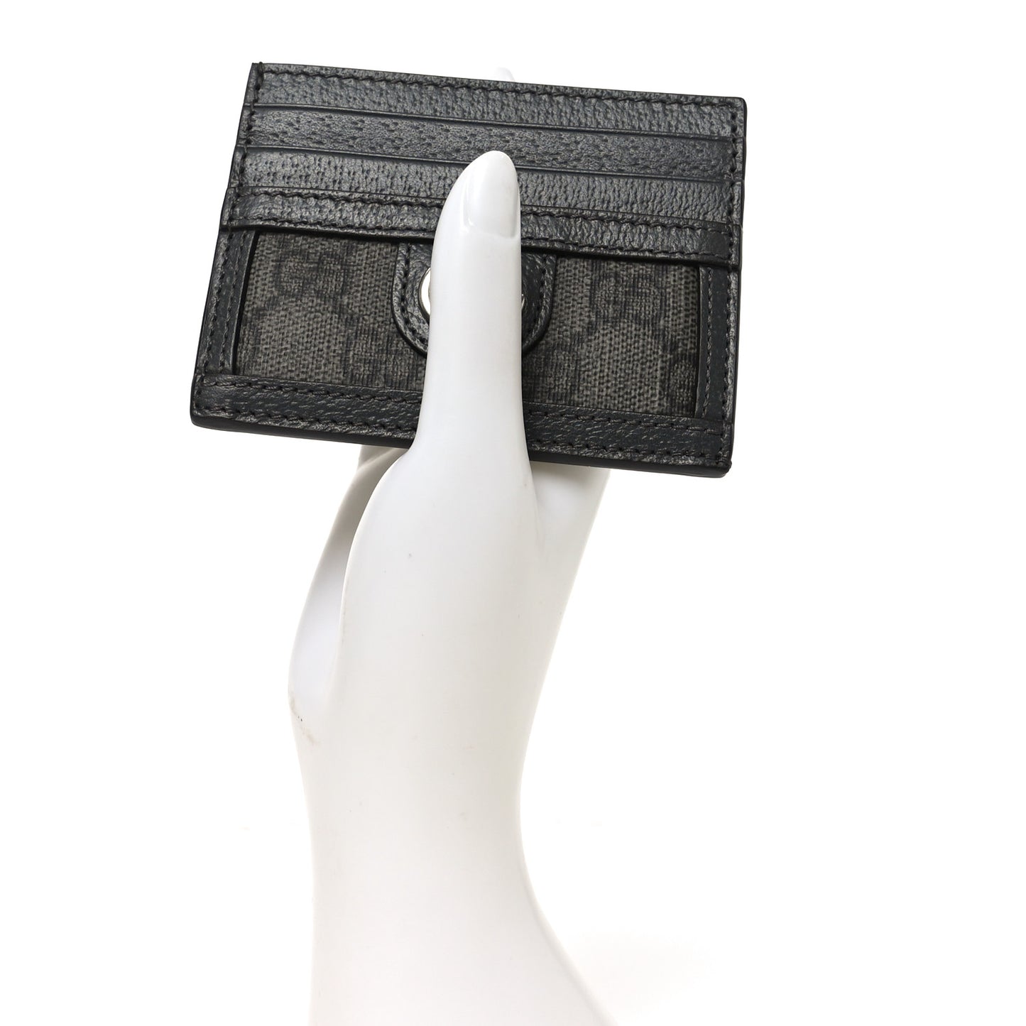 GG Supreme Monogram Textured Dollar Calfskin Ophidia Card Holder Grey Black Graphite Grey