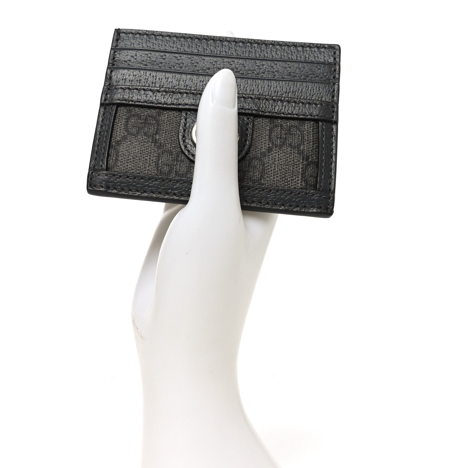 Gucci GG Supreme Monogram Textured Dollar Calfskin Ophidia Card Holder Grey Black Graphite Grey 2 of 7