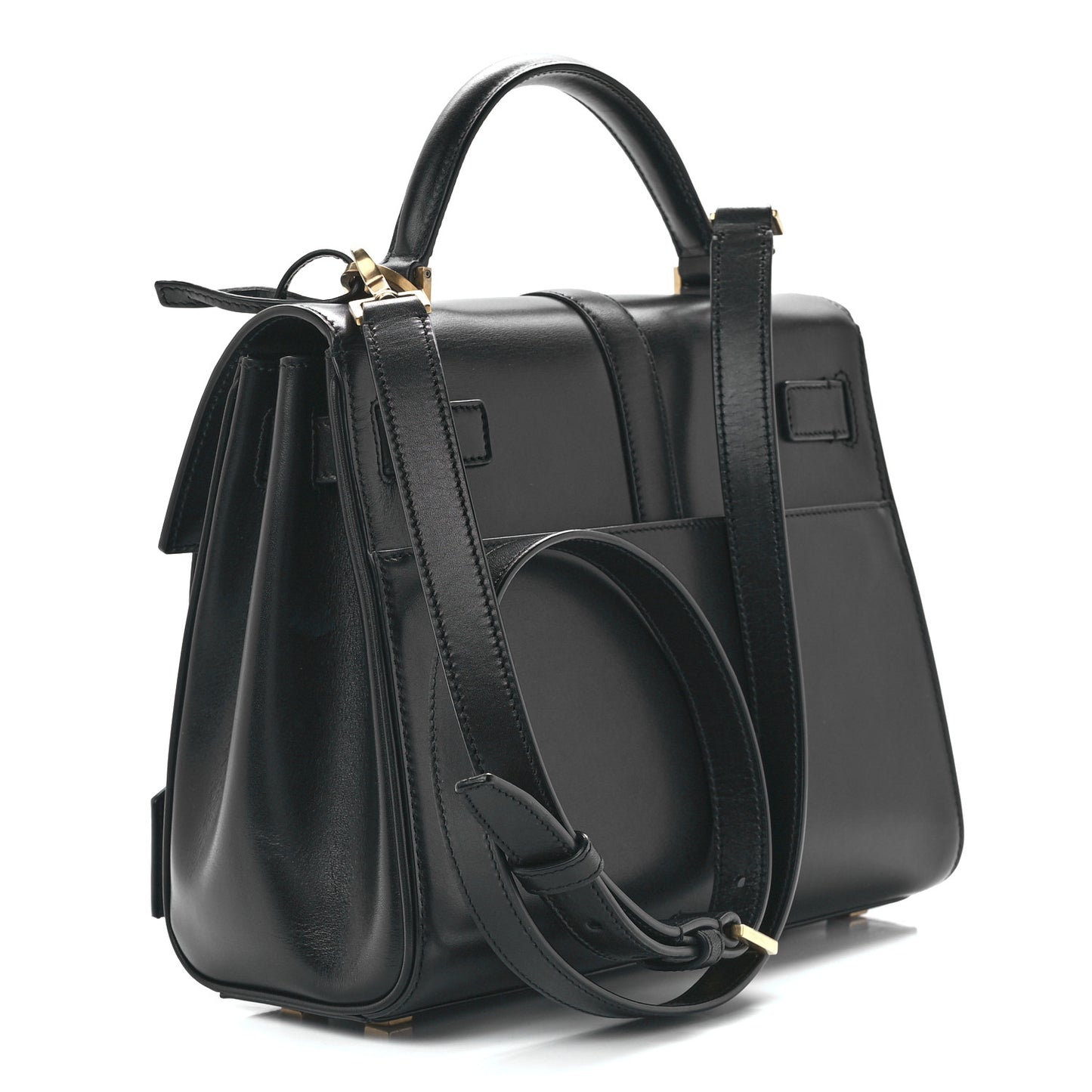 Shiny Calfskin Le Fermoir Top Handle Bag Small Black