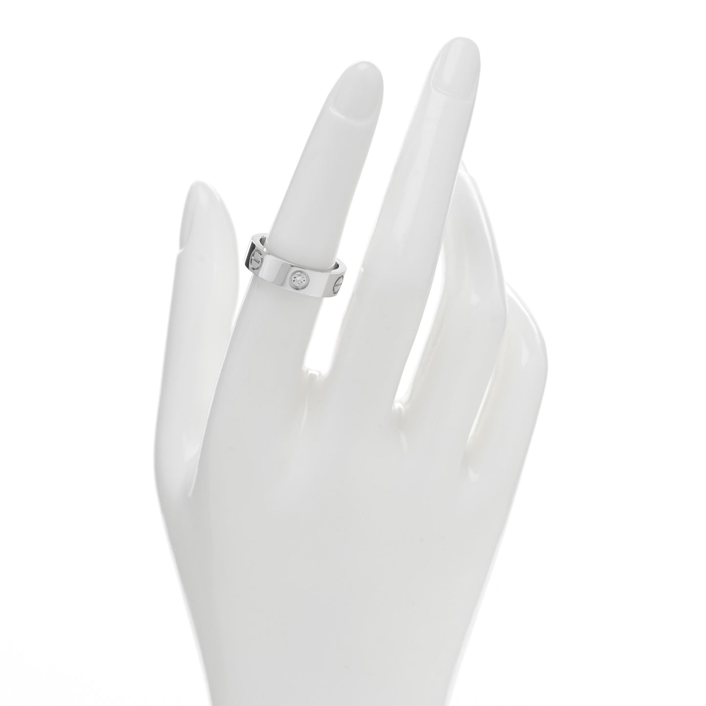 18K White Gold 3 Diamond 5.5mm LOVE Ring 53 6.5