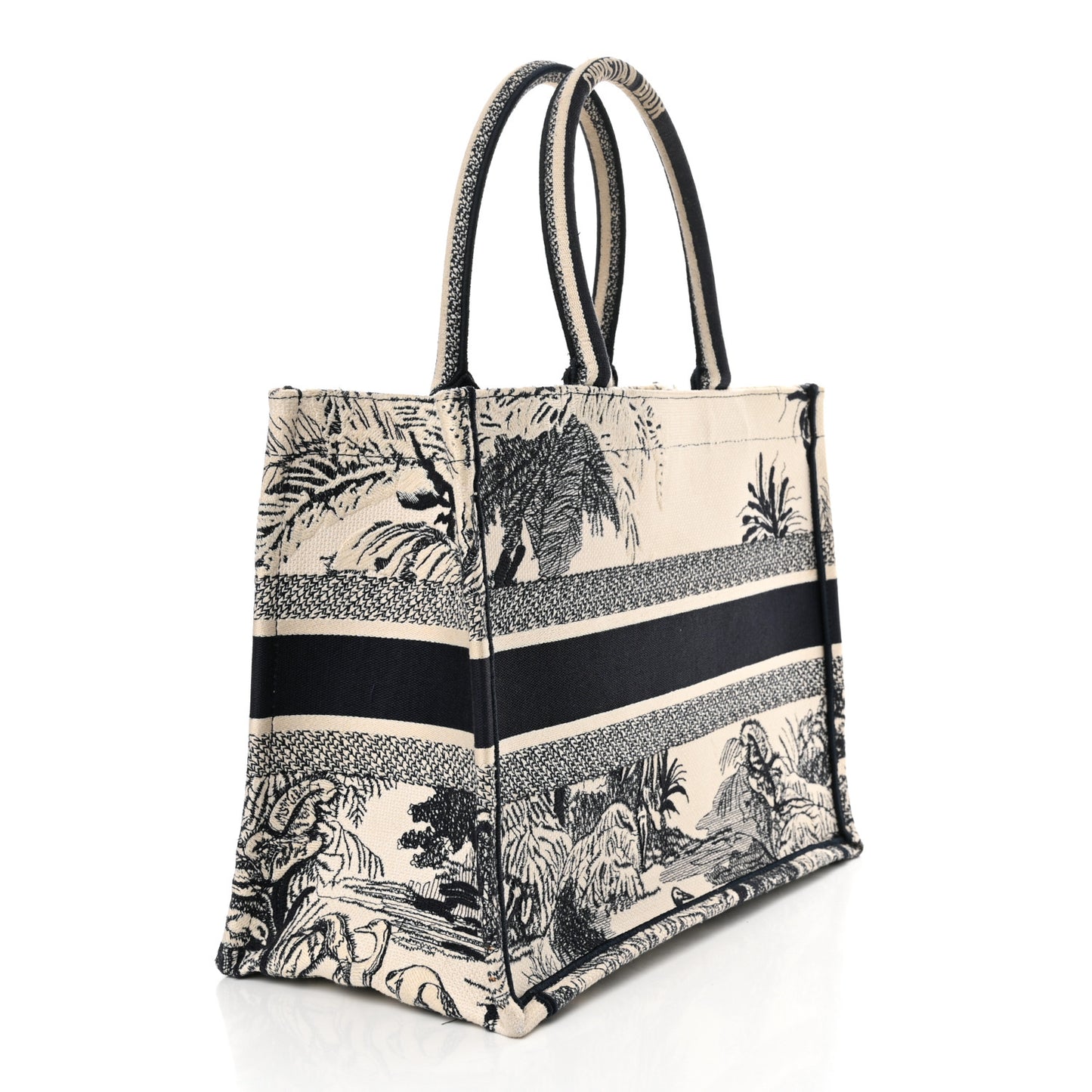 Canvas Embroidered Medium Palms Toile De Jouy Book Tote Blue