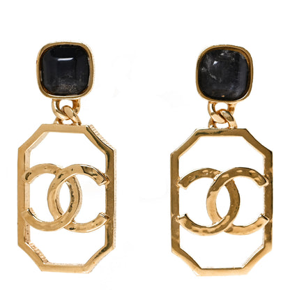 Chanel Metal Natural Stones CC Earrings Gold Black 1 of 5