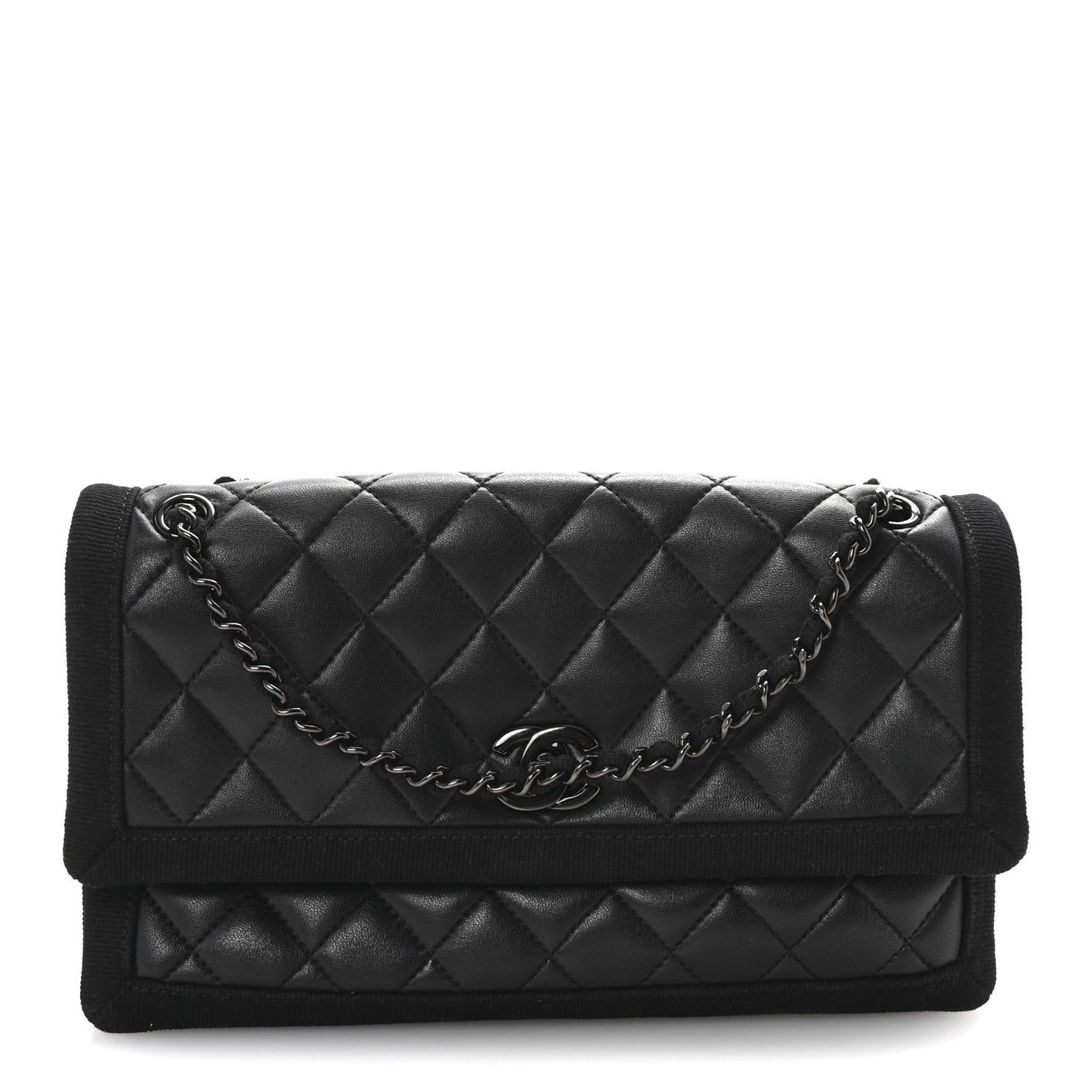 Lambskin Grosgrain Quilted Flap Black