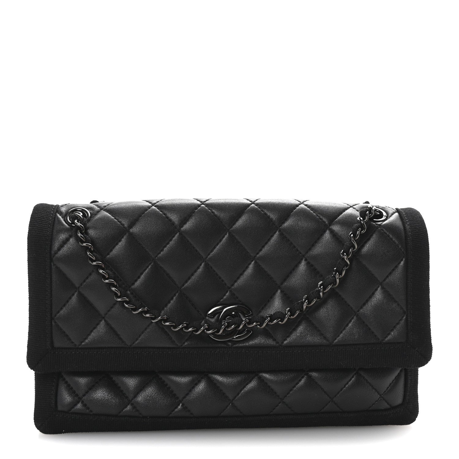 Chanel Lambskin Grosgrain Quilted Flap Black 1 of 10