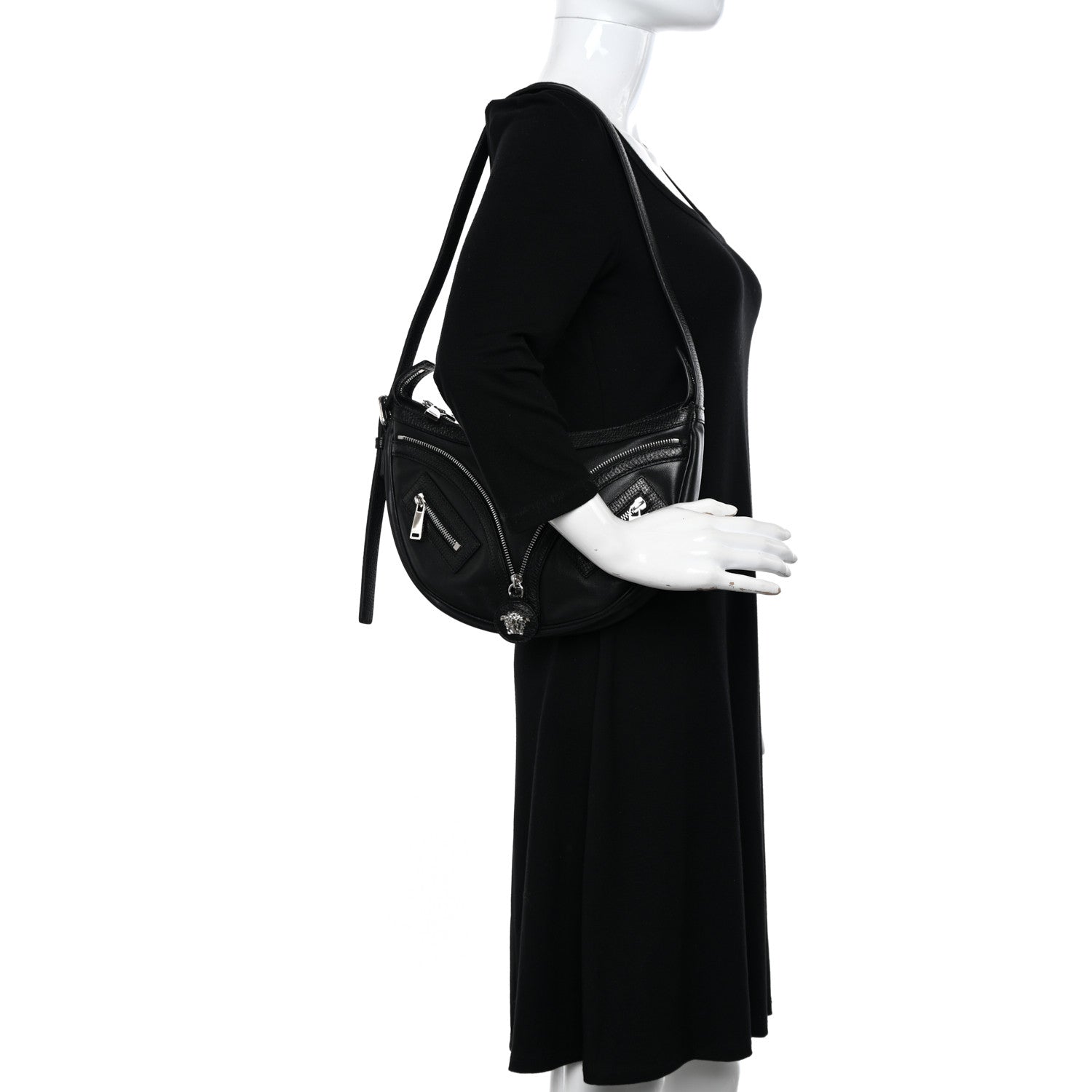 Versace Calfskin Small Repeat Zip Hobo Black 2 of 10