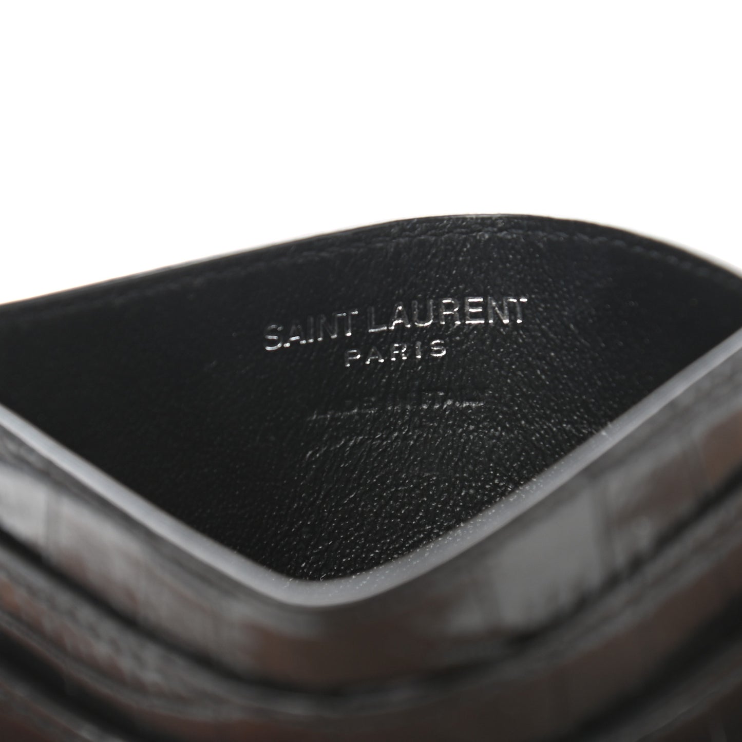 Calfskin Crocodile Embossed Monogram Credit Card Case Black