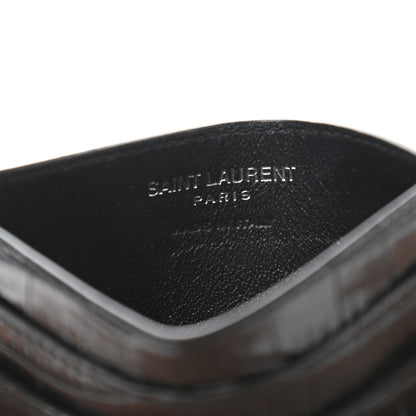 Saint Laurent Calfskin Crocodile Embossed Monogram Credit Card Case Black 6 of 8