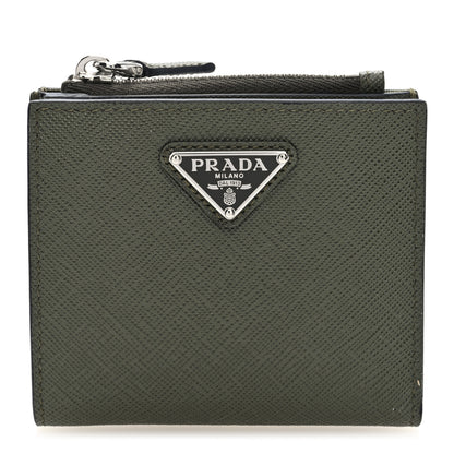 Prada Saffiano Zip Top Compact Wallet Dark Green 1 of 6