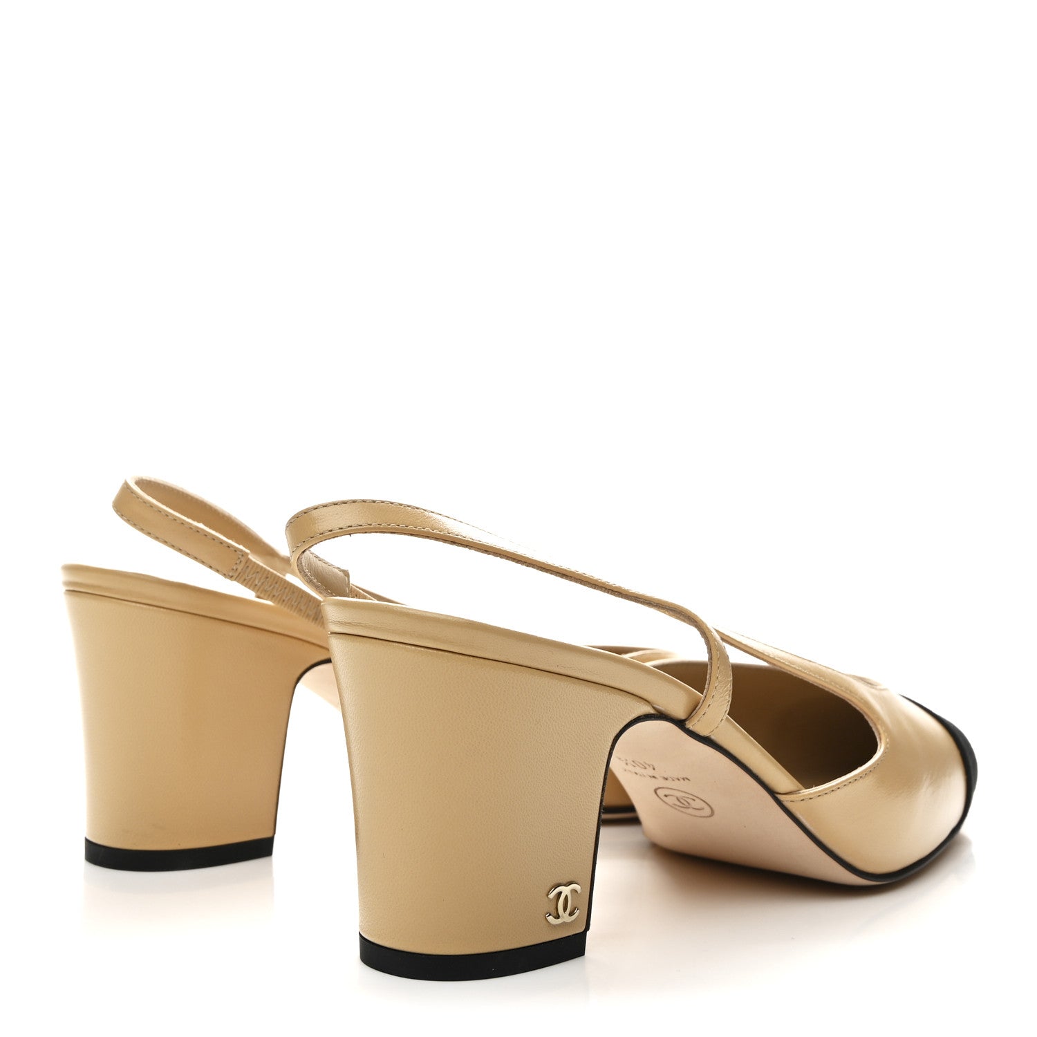 Chanel Goatskin Grosgrain Cap Toe CC Slingback Pumps 40.5 Beige Black 5 of 10