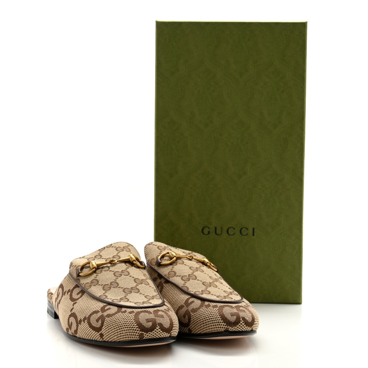 Monogram Jumbo GG Malaga Kid Womens Princetown Slippers 39.5 Camel Ebony New Acero Beige