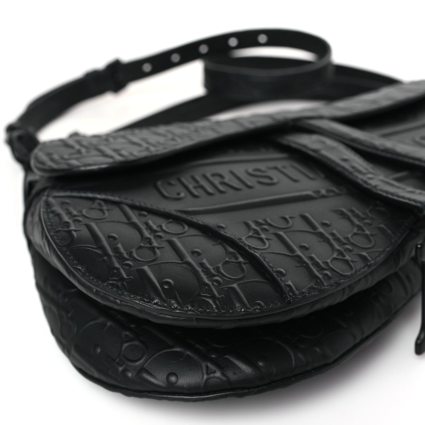 Calfskin Embossed Oblique Saddle Bag With Strap Black