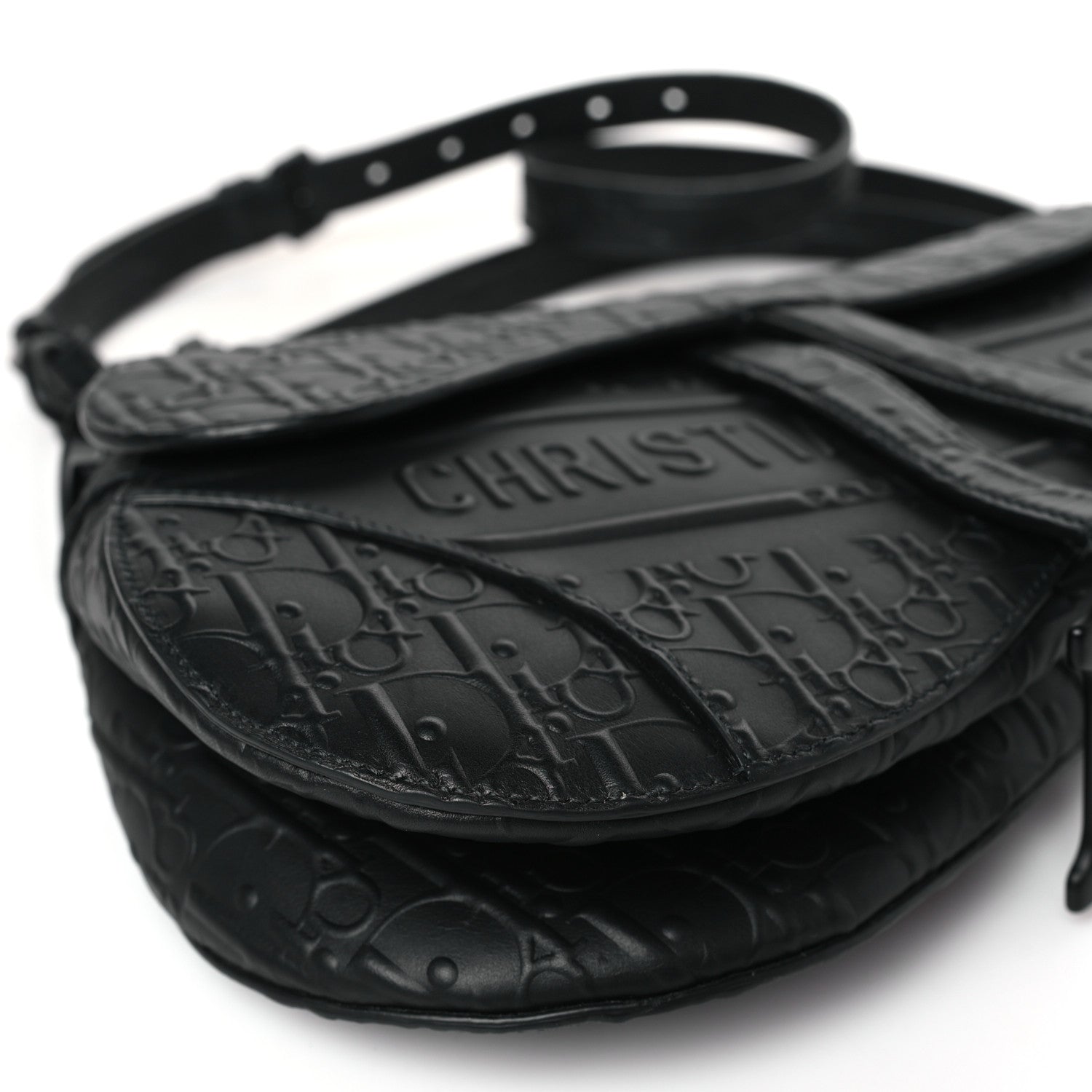 Christian Dior Calfskin Embossed Oblique Saddle Bag With Strap Black 8 of 10