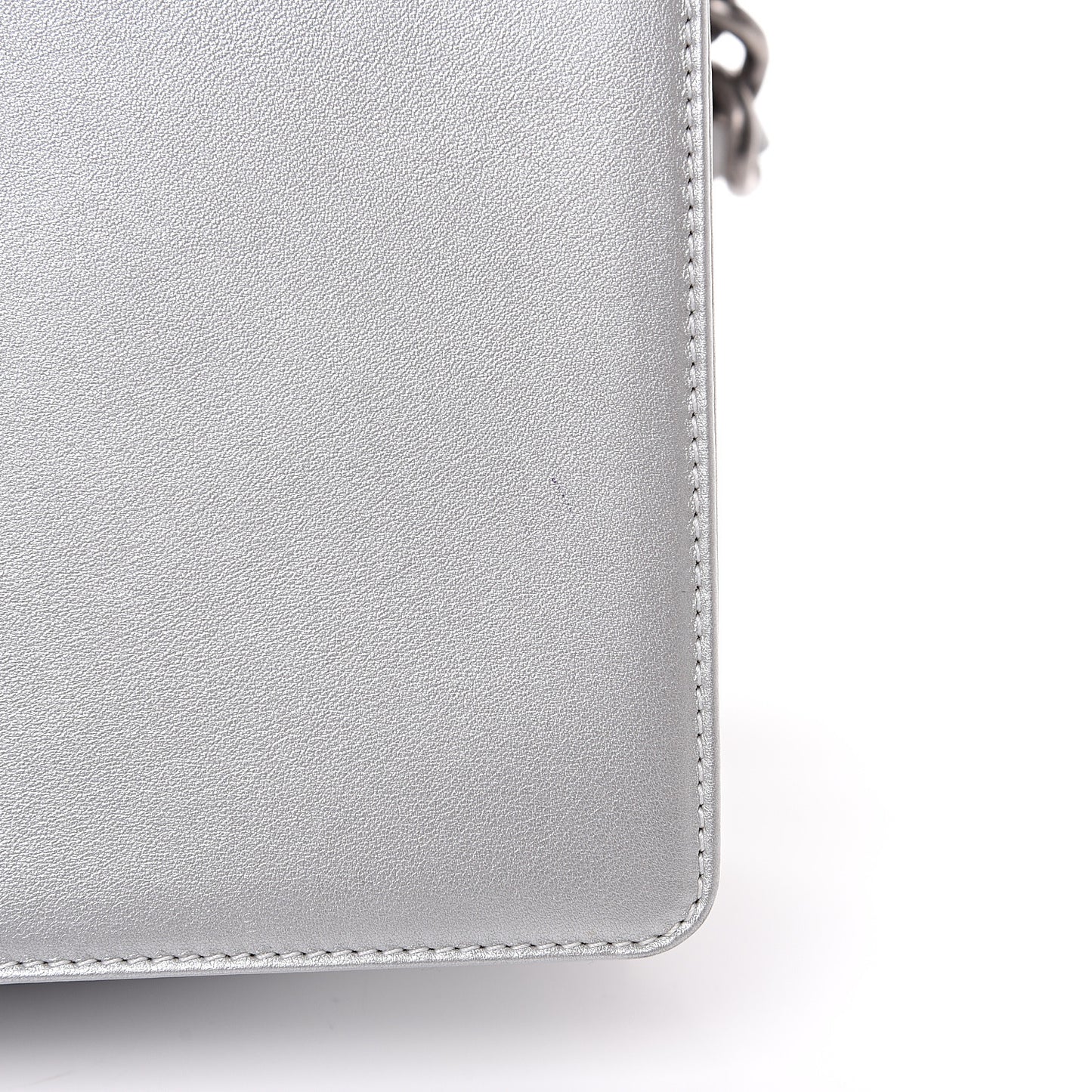 Metallic Calfskin Quilted Medium Boy Flap Silver