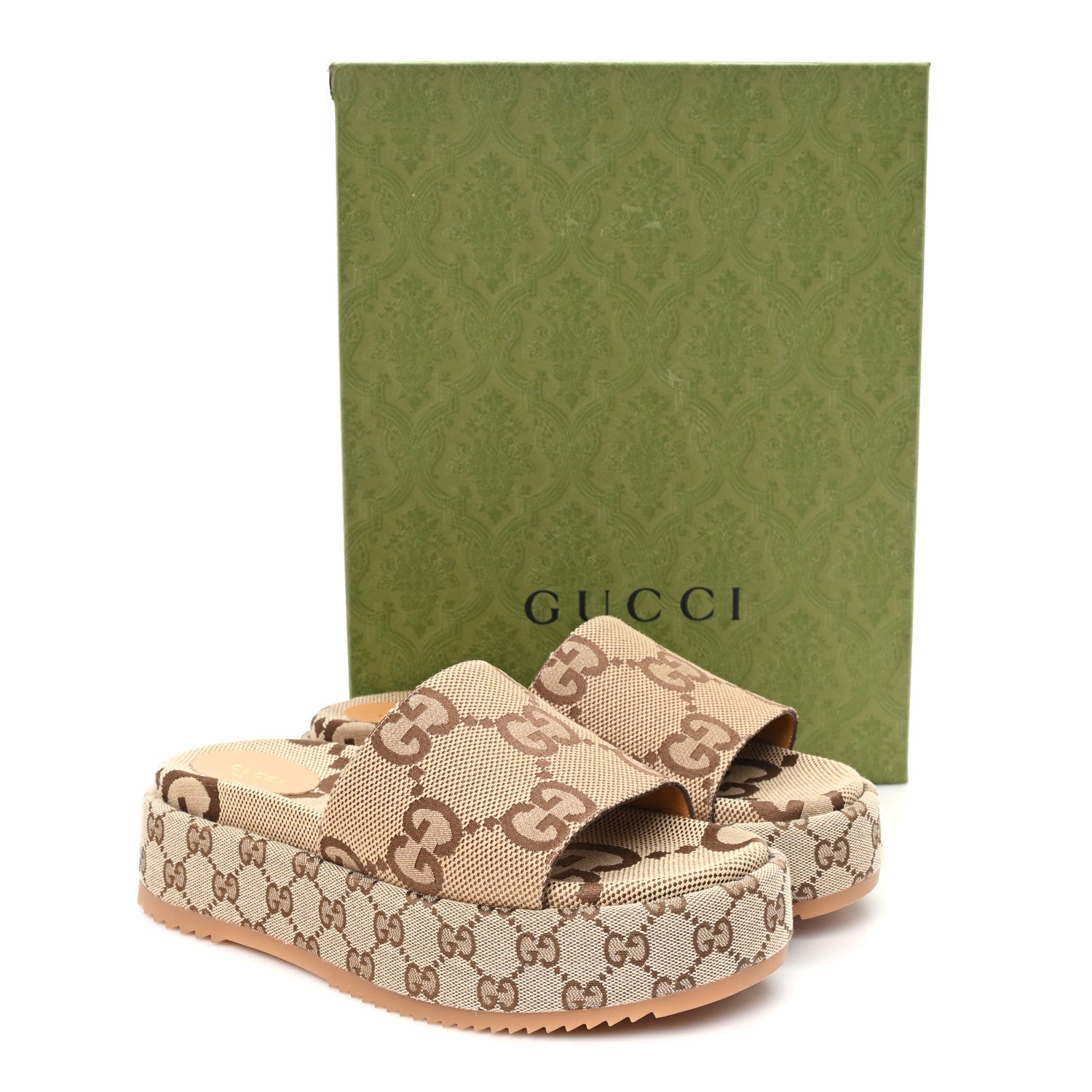 Gucci Monogram Maxi GG Angelina Platform 55mm Slide Sandals 41 Camel Ebony 10 of 10