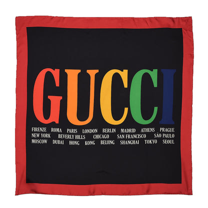 Gucci Silk Gucci Multiworld Square Scarf Black Multicolor 1 of 5