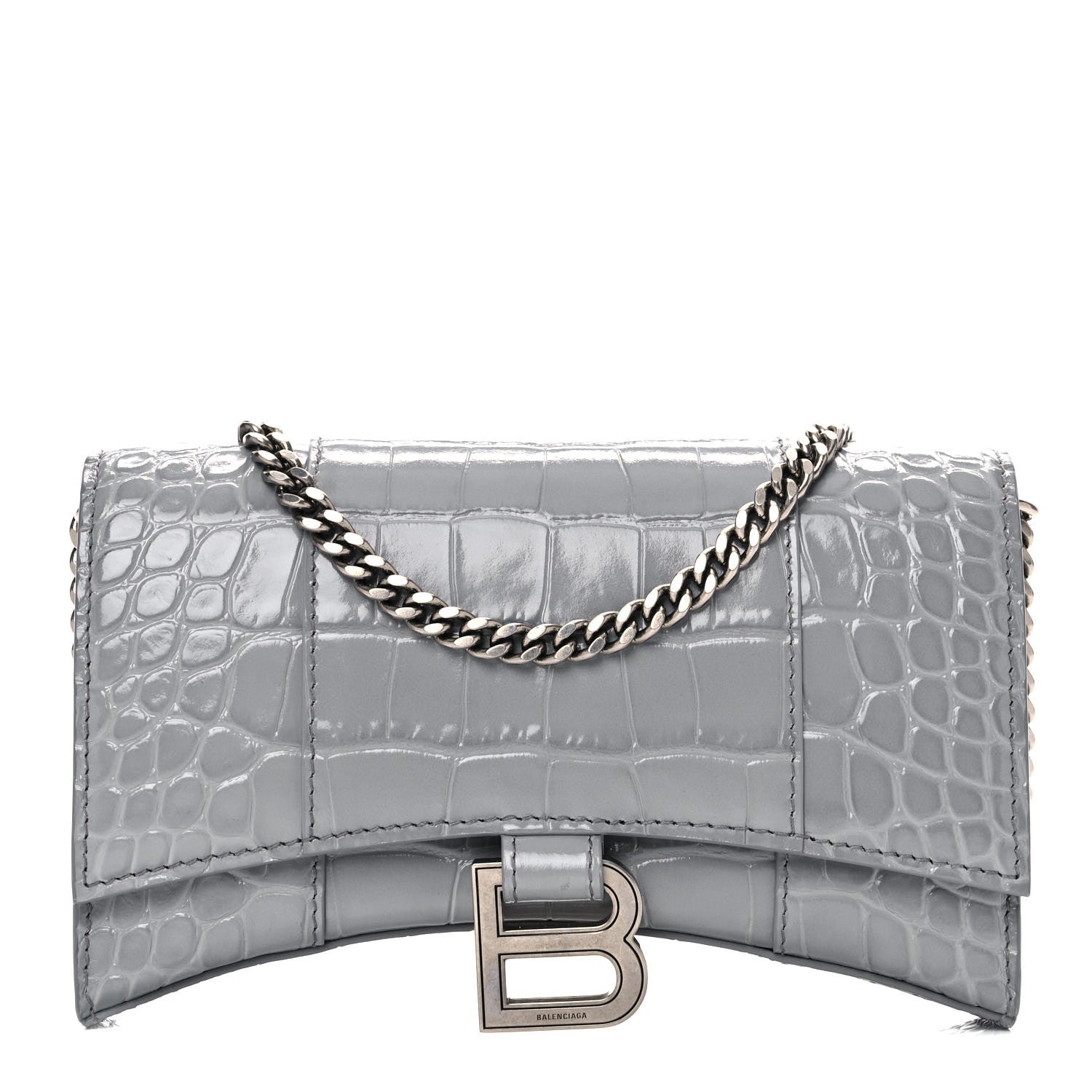 Balenciaga Shiny Calfskin Crocodile Embossed Hourglass Chain Bag Balenciaga Grey 1 of 10
