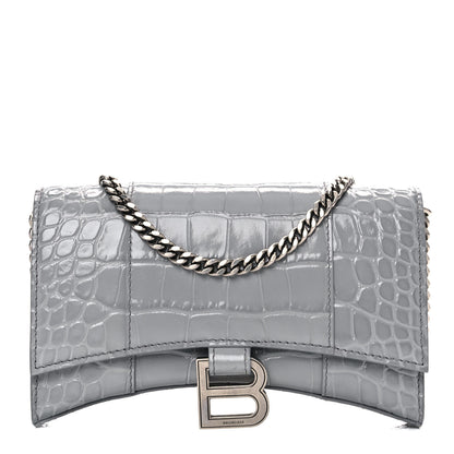 Balenciaga Shiny Calfskin Crocodile Embossed Hourglass Chain Bag Balenciaga Grey 1 of 10