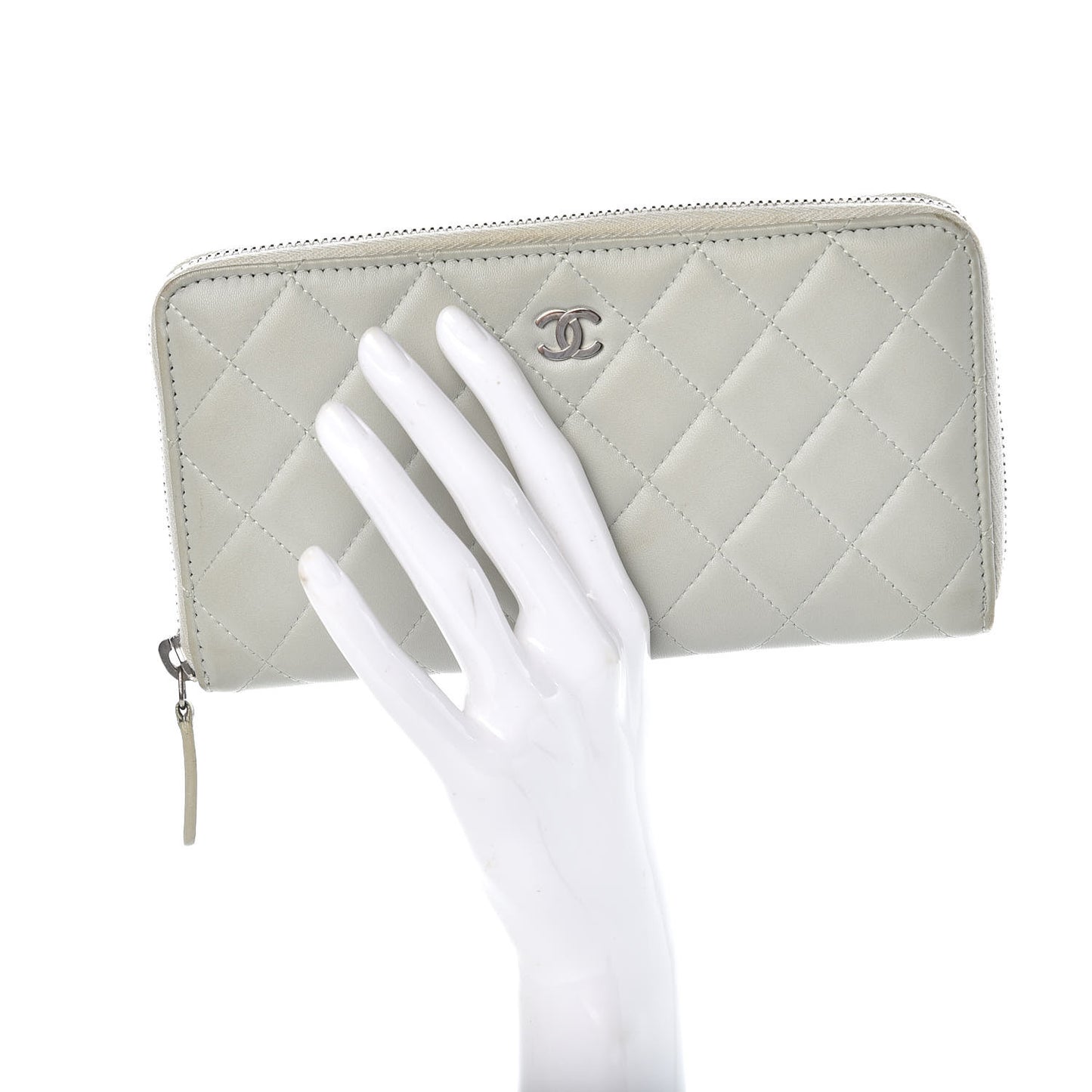Lambskin Quilted Large Gusset Zip Around Wallet Light Green