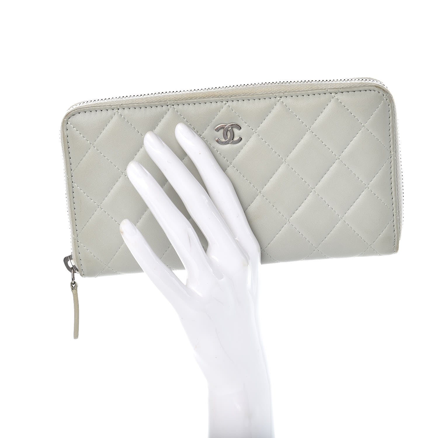 Chanel Lambskin Quilted Large Gusset Zip Around Wallet Light Green 2 of 14